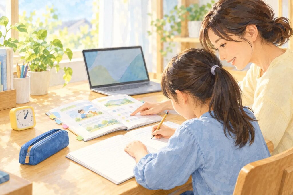親子で学習のつまずきを確かめるイメージ