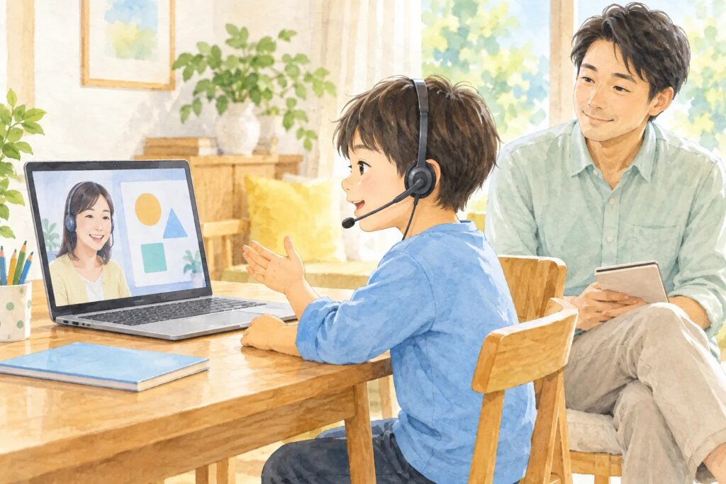 ヘッドセットを使って英語で受け答えする練習のイメージ
