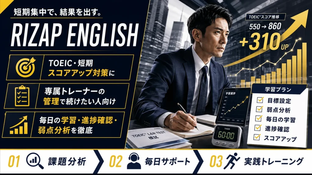 RIZAP ENGLISH：TOEICを短期で上げたい・強制力がほしい方におすすめ