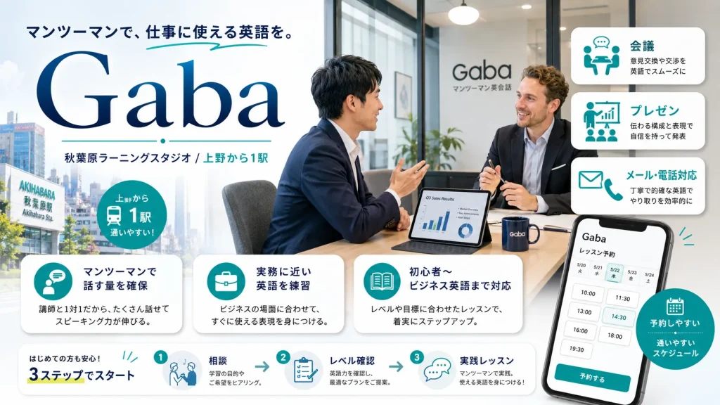 Gaba（秋葉原ラーニングスタジオ）：業務に直結したビジネス英語を実践したい方におすすめ