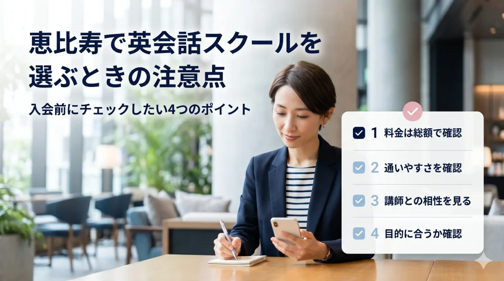 恵比寿で英会話スクールを選ぶ前に確認したい注意点のチェックリストイメー
