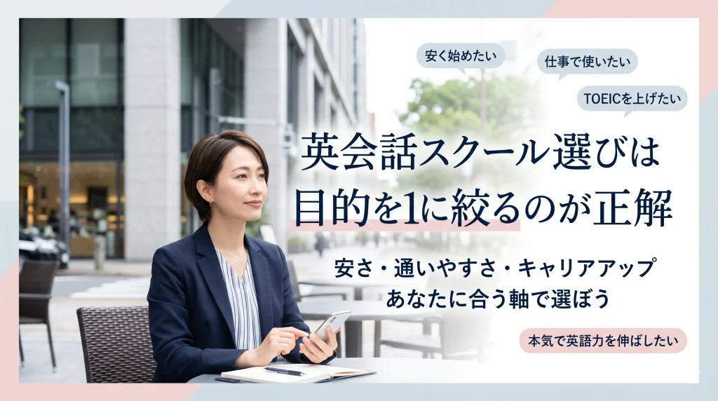恵比寿で英会話スクールを選ぶなら目的を1つに絞ることが大切だと伝えるまとめ画像