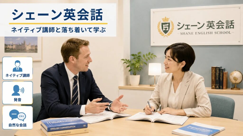 シェーン英会話でネイティブ講師と落ち着いて学ぶ社会人のイメージ