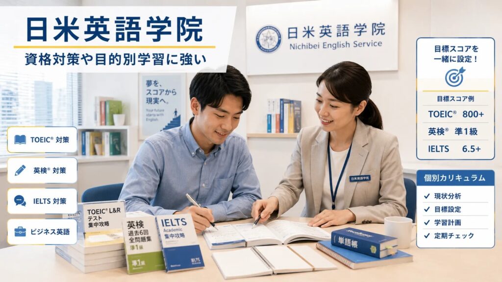日米英語学院でTOEICや英検など資格対策を進める社会人のイメージ