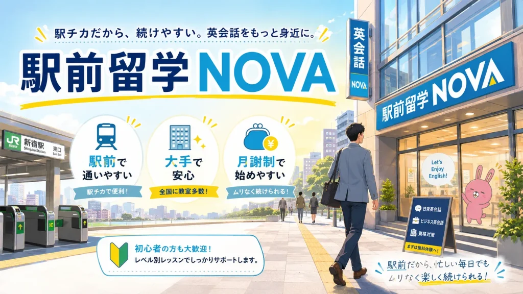 駅前留学NOVA|月謝制で始めやすい大手英会話スクール