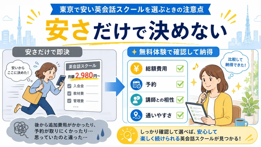 東京で安い英会話スクールを選ぶときの注意点