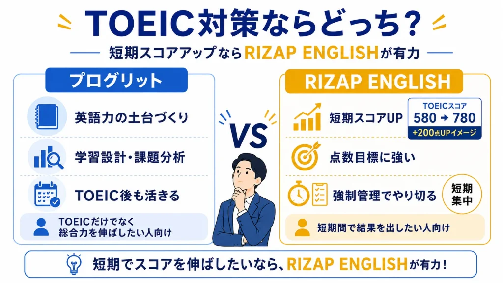 TOEIC対策ならどっち？短期スコアアップならRIZAP ENGLISHが有力