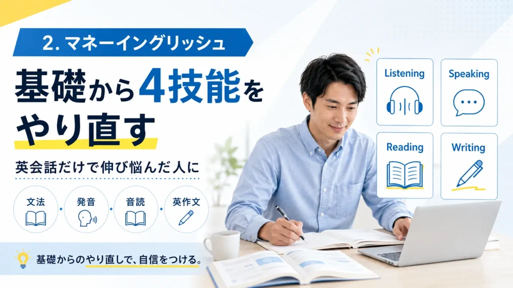 2. マネーイングリッシュ|基礎から4技能をやり直したい社会人向け