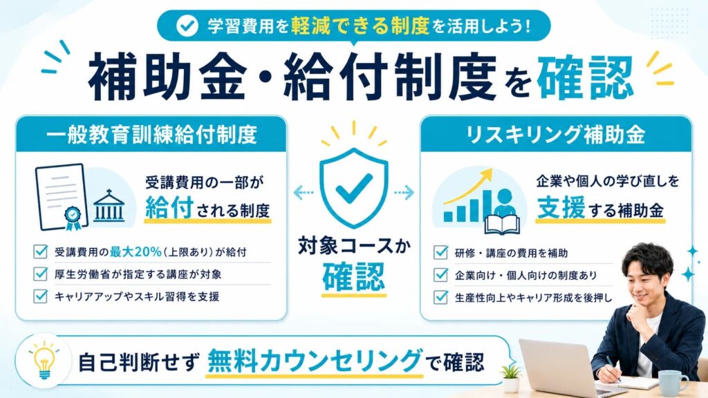 補助金・一般教育訓練給付制度は必ず確認しよう